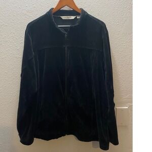 Vintage Tommy Hilfiger Women Size 3X Velour Track Jacket Black Zip Up
